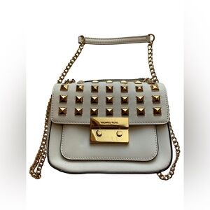Michael Kors White Leather Crossbody Bag with Gold Studs